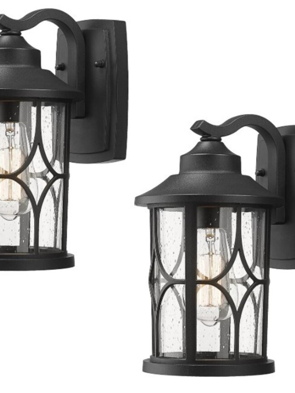 2 Pack Outdoor Seeded Glass Porch Lights-Black